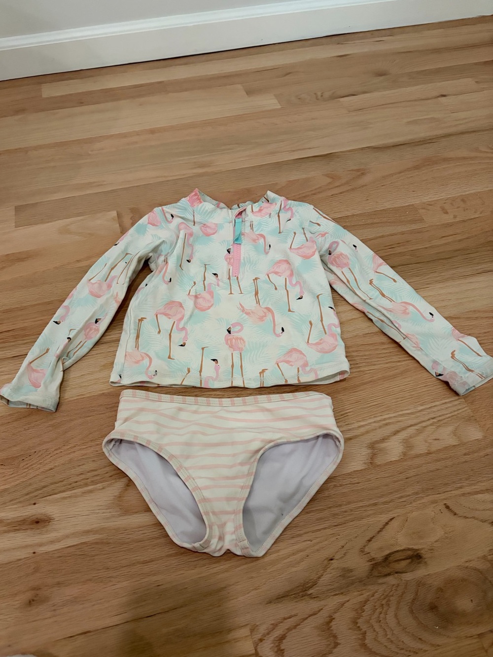 Ruffle Butts Pink & Mint Flamingo Long Sleeve Rash Guard Set